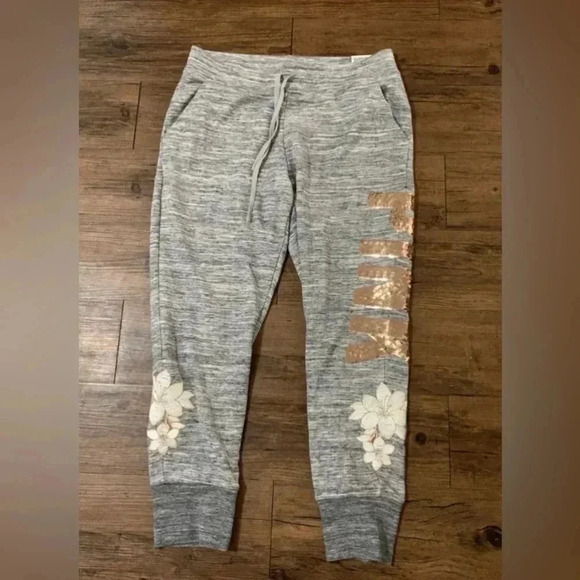 PINK VS HTF FLORAL BLING HOODIE / JOGGERS OUTFIT SET L - Picture 12 of 13